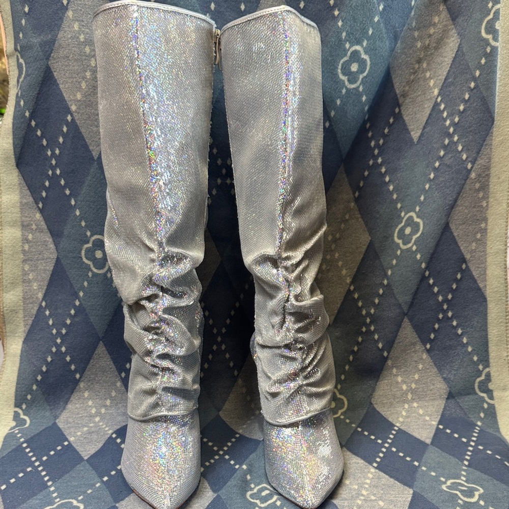 Glaze Shimmering Silver Heeled Boots